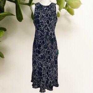 Floral Sleeveless Dress - Navy and White